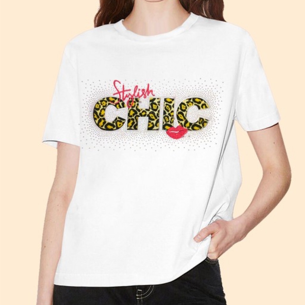 Over apparel, White embellished, CHIC  Leopard print graphic T-shirt